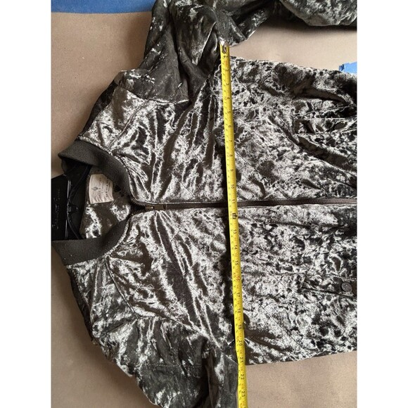 Jade & Ivory Quilted Crushed Velvet Sage Green Whimsigoth Bomber Jacket Zip M - Picture 6 of 10